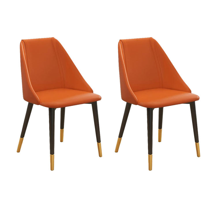 Nordic Style Leather Dining Chair Armless Metal Dining Room Chairs for Home Use Orange 2 Piece Set Clearhalo ' kitchen&dining_furn' 'Dining Chairs' 'Dining Tables & Seating' 'dining_chair' 'furn' 'furn_dining_chair' 'Furniture' 'furniture_dining_chair' 'Kitchen & Dining Furniture' 'kitchen' 4421757