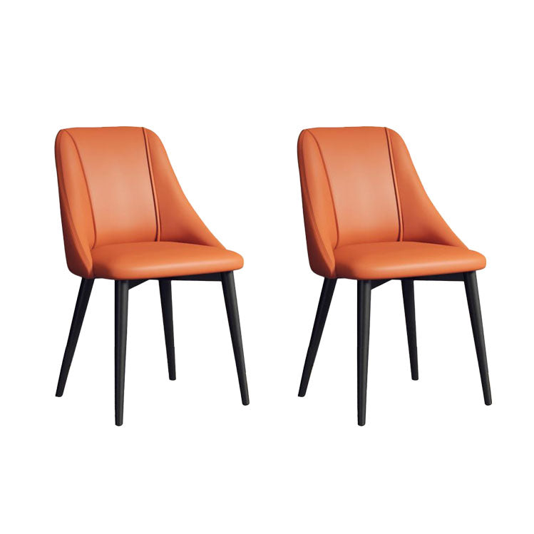 Nordic Style Leather Dining Chair Armless Metal Dining Room Chairs for Home Use Orange Black 2 Piece Set Clearhalo ' kitchen&dining_furn' 'Dining Chairs' 'Dining Tables & Seating' 'dining_chair' 'furn' 'furn_dining_chair' 'Furniture' 'furniture_dining_chair' 'Kitchen & Dining Furniture' 'kitchen' 4421765