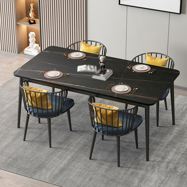 1/5/7 Pcs Metal Glam Dining Table Set with Rectangle Table Dinette Set 5 Pieces: Black Table, 4 Black Chairs Clearhalo 'Dining Room Sets' 'Dining Tables & Seating' 'dining_room_set' 'furn' 'furn_dining_room_set' 'Furniture' 'furniture_dining_room_set' 'Kitchen & Dining Furniture' 'kitchen&dining_furn' 'kitchen' 4421793