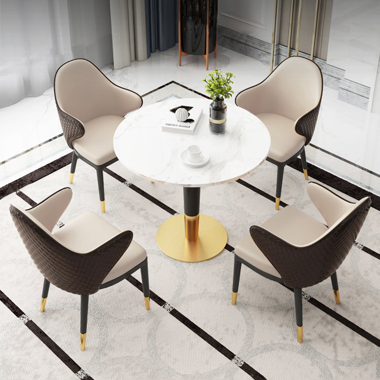 1/2/4/5 Pcs Metal Glam Dining Room Set with Round Table and Arm Chairs Dinette Set 5 Pieces: Table, 4 White Chairs Clearhalo 'Dining Room Sets' 'Dining Tables & Seating' 'dining_room_set' 'furn' 'furn_dining_room_set' 'Furniture' 'furniture_dining_room_set' 'Kitchen & Dining Furniture' 'kitchen&dining_furn' 'kitchen' 4421809