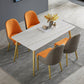 1/4/5/7 Pcs Metal Glam Dining Room Set with Rectangle Table and Leather Chairs Dining Set 5 Pieces: Table, 4 Orange Chairs Clearhalo 'Dining Room Sets' 'Dining Tables & Seating' 'dining_room_set' 'furn' 'furn_dining_room_set' 'Furniture' 'furniture_dining_room_set' 'Kitchen & Dining Furniture' 'kitchen&dining_furn' 'kitchen' 4421826
