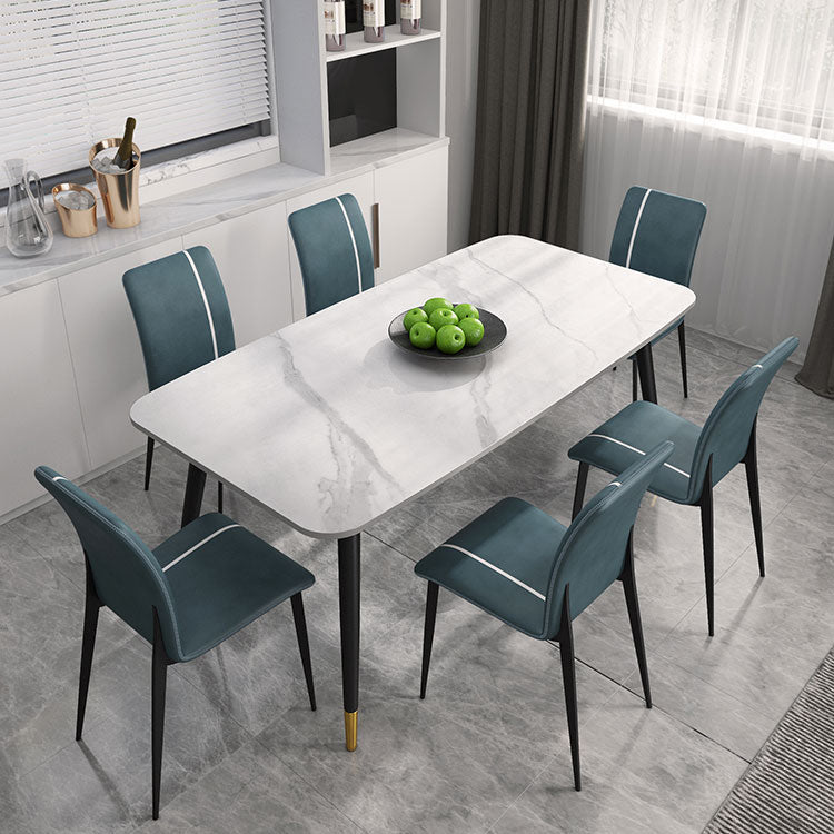 Modern 1/2/5/7 Pieces Rectangle Dining Set Sintered Stone Dining Table Set with Chairs 7 Pieces: White Table, 6 Chairs Clearhalo 'Dining Room Sets' 'Dining Tables & Seating' 'dining_room_set' 'furn' 'furn_dining_room_set' 'Furniture' 'furniture_dining_room_set' 'Kitchen & Dining Furniture' 'kitchen&dining_furn' 'kitchen' 4421881