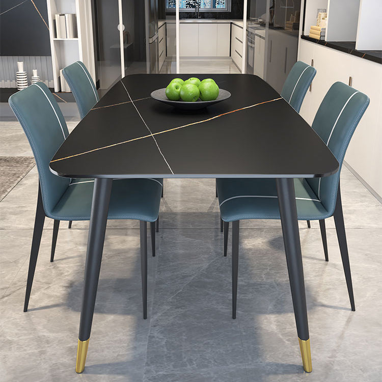 Modern 1/2/5/7 Pieces Rectangle Dining Set Sintered Stone Dining Table Set with Chairs 5 Pieces: Black Table, 4 Chairs Clearhalo 'Dining Room Sets' 'Dining Tables & Seating' 'dining_room_set' 'furn' 'furn_dining_room_set' 'Furniture' 'furniture_dining_room_set' 'Kitchen & Dining Furniture' 'kitchen&dining_furn' 'kitchen' 4421884
