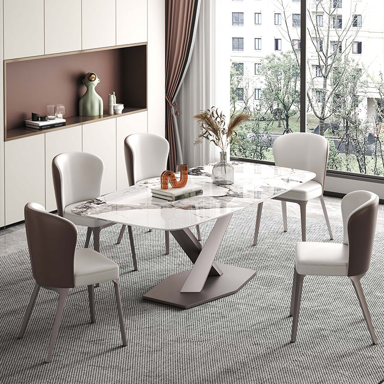 Luxury 1/4/5/6/7 Pieces Dining Set Sintered Stone Dining Table Set with Leather Chairs 6 Pieces: Table, 5 Chairs Clearhalo 'Dining Room Sets' 'Dining Tables & Seating' 'dining_room_set' 'furn' 'furn_dining_room_set' 'Furniture' 'furniture_dining_room_set' 'Kitchen & Dining Furniture' 'kitchen&dining_furn' 'kitchen' 4421900