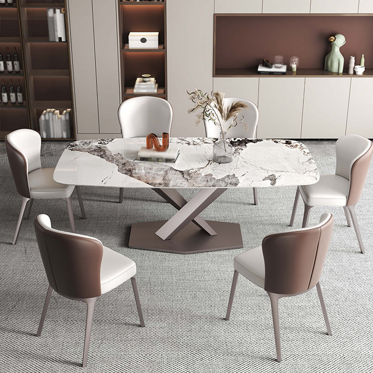 Luxury 1/4/5/6/7 Pieces Dining Set Sintered Stone Dining Table Set with Leather Chairs Clearhalo 'Dining Room Sets' 'Dining Tables & Seating' 'dining_room_set' 'furn' 'furn_dining_room_set' 'Furniture' 'furniture_dining_room_set' 'Kitchen & Dining Furniture' 'kitchen&dining_furn' 'kitchen' 4421904