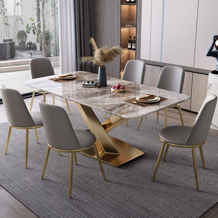 Luxury 1/2/5/7 Pieces Grey Dining Set Sintered Stone Dining Table Set with Leather Chairs Clearhalo 'Dining Room Sets' 'Dining Tables & Seating' 'dining_room_set' 'furn' 'furn_dining_room_set' 'Furniture' 'furniture_dining_room_set' 'Kitchen & Dining Furniture' 'kitchen&dining_furn' 'kitchen' 4421949