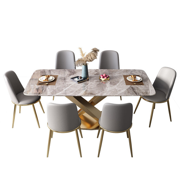 Luxury 1/2/5/7 Pieces Grey Dining Set Sintered Stone Dining Table Set with Leather Chairs Clearhalo 'Dining Room Sets' 'Dining Tables & Seating' 'dining_room_set' 'furn' 'furn_dining_room_set' 'Furniture' 'furniture_dining_room_set' 'Kitchen & Dining Furniture' 'kitchen&dining_furn' 'kitchen' 4421951