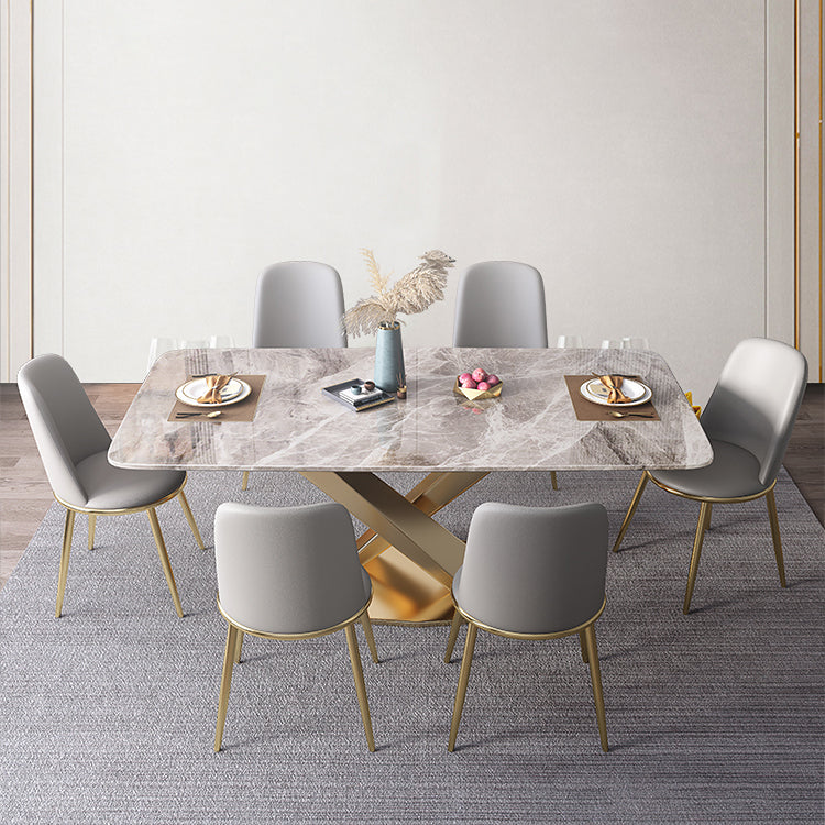 Luxury 1/2/5/7 Pieces Grey Dining Set Sintered Stone Dining Table Set with Leather Chairs Clearhalo 'Dining Room Sets' 'Dining Tables & Seating' 'dining_room_set' 'furn' 'furn_dining_room_set' 'Furniture' 'furniture_dining_room_set' 'Kitchen & Dining Furniture' 'kitchen&dining_furn' 'kitchen' 4421955
