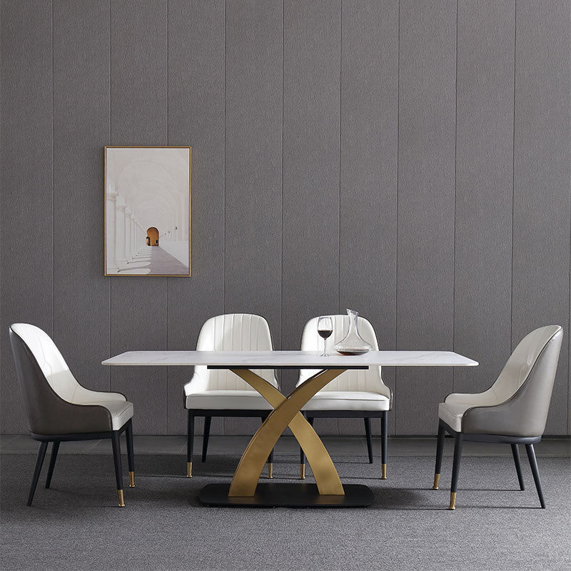 Modern 1/4/5/7 Pieces Dining Set White Rectangle Sintered Stone Dining Table Set Clearhalo 'Dining Room Sets' 'Dining Tables & Seating' 'dining_room_set' 'furn' 'furn_dining_room_set' 'Furniture' 'furniture_dining_room_set' 'Kitchen & Dining Furniture' 'kitchen&dining_furn' 'kitchen' 4422013