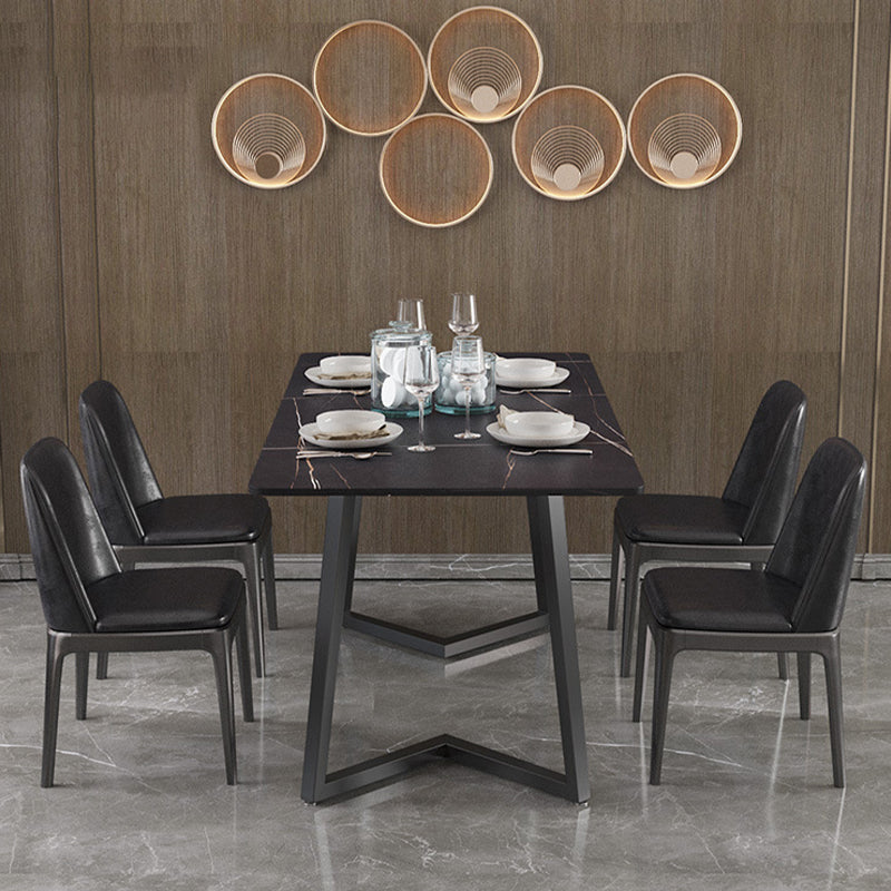 Modern 1/2/5/7 Pieces Black Dining Set Rectangle Sintered Stone Dining Table Set Clearhalo 'Dining Room Sets' 'Dining Tables & Seating' 'dining_room_set' 'furn' 'furn_dining_room_set' 'Furniture' 'furniture_dining_room_set' 'Kitchen & Dining Furniture' 'kitchen&dining_furn' 'kitchen' 4422030