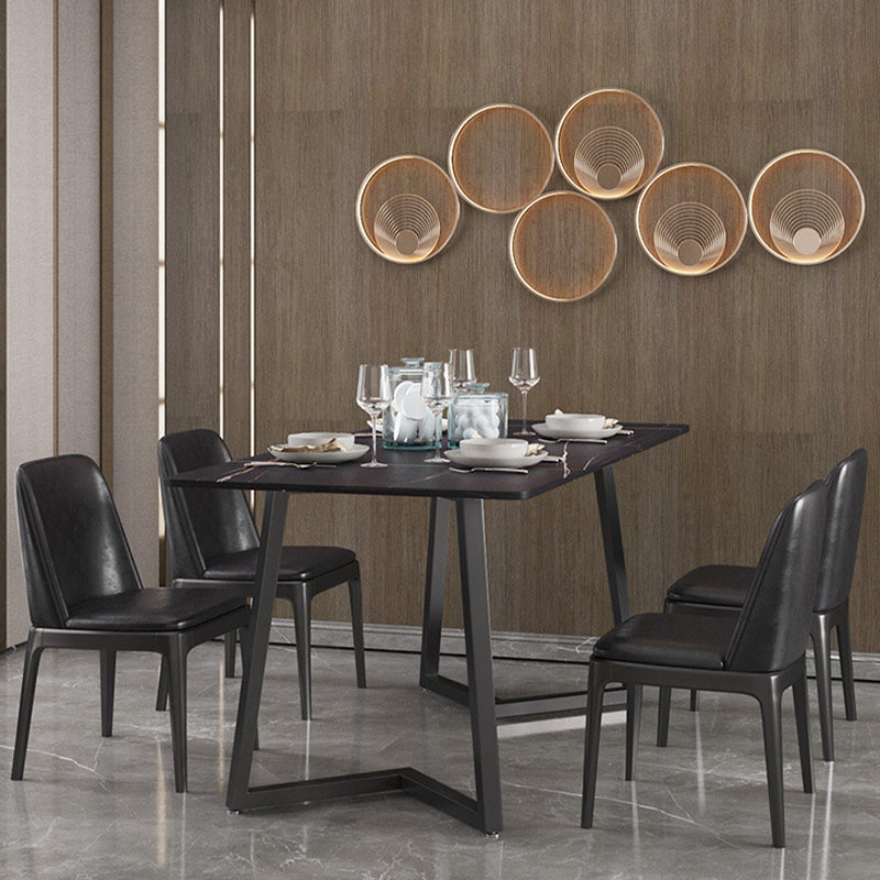 Modern 1/2/5/7 Pieces Black Dining Set Rectangle Sintered Stone Dining Table Set Clearhalo 'Dining Room Sets' 'Dining Tables & Seating' 'dining_room_set' 'furn' 'furn_dining_room_set' 'Furniture' 'furniture_dining_room_set' 'Kitchen & Dining Furniture' 'kitchen&dining_furn' 'kitchen' 4422031