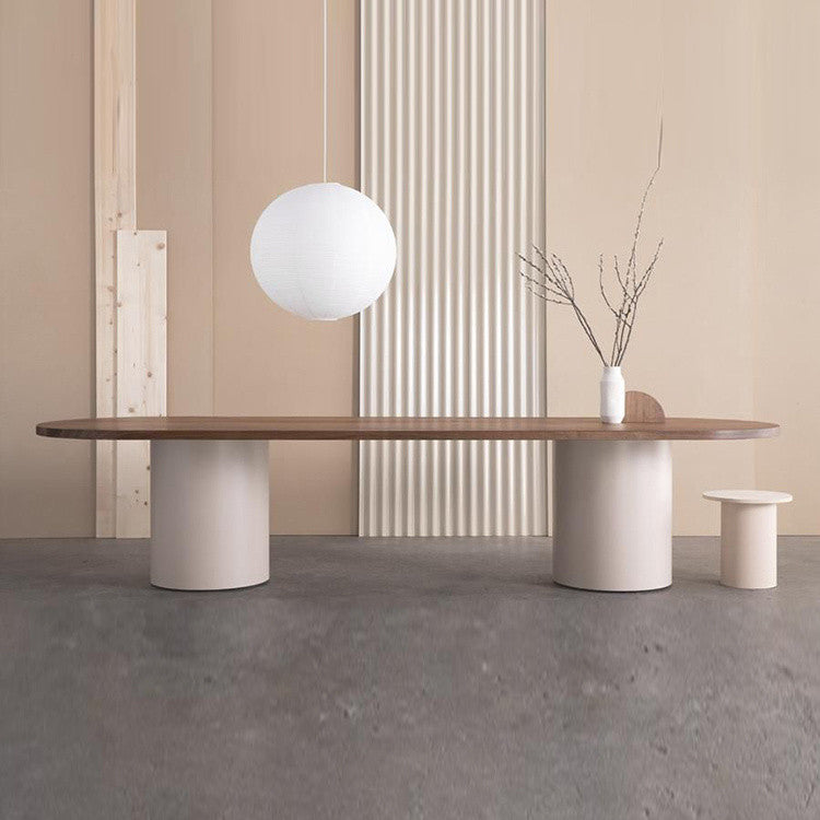 Contemporary Style Oval Furniture Double Pedestal Solid Wood Dining Site Table White 78.7"L x 31.5"W x 29.5"H Without Chairs Clearhalo ' dining_table' 'Dining Tables & Seating' 'Dining Tables' 'furn' 'furn_dining_table' 'Furniture' 'furniture_dining_table' 'Kitchen & Dining Furniture' 'kitchen&dining_furn' 'kitchen' 'kitchen_dining_table' 4422119