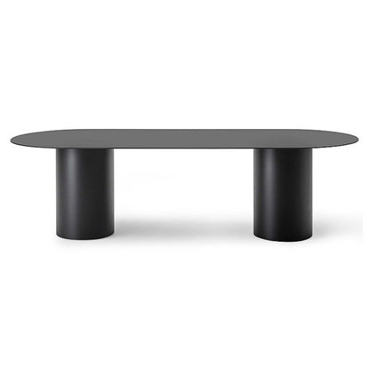Contemporary Style Oval Furniture Double Pedestal Solid Wood Dining Site Table Black Without Chairs Clearhalo ' dining_table' 'Dining Tables & Seating' 'Dining Tables' 'furn' 'furn_dining_table' 'Furniture' 'furniture_dining_table' 'Kitchen & Dining Furniture' 'kitchen&dining_furn' 'kitchen' 'kitchen_dining_table' 4422123