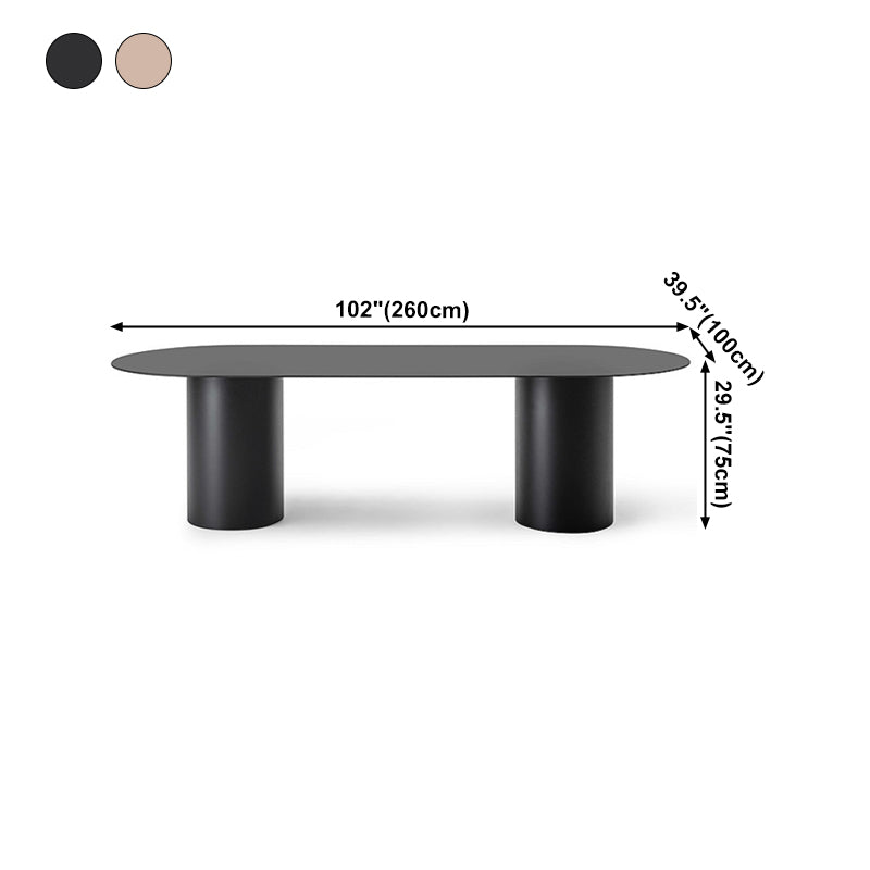 Contemporary Style Oval Furniture Double Pedestal Solid Wood Dining Site Table Clearhalo ' dining_table' 'Dining Tables & Seating' 'Dining Tables' 'furn' 'furn_dining_table' 'Furniture' 'furniture_dining_table' 'Kitchen & Dining Furniture' 'kitchen&dining_furn' 'kitchen' 'kitchen_dining_table' 4422129