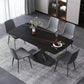 Industrial Kitchen Standard Dining Table Sintered Stone Dining Table with Pedestal Base Black Gold 70.9"L x 35.4"W x 29.5"H Without Chairs Clearhalo ' dining_table' 'Dining Tables & Seating' 'Dining Tables' 'furn' 'furn_dining_table' 'Furniture' 'furniture_dining_table' 'Kitchen & Dining Furniture' 'kitchen&dining_furn' 'kitchen' 'kitchen_dining_table' 4422134