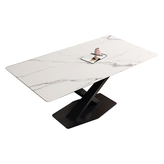 Industrial Kitchen Standard Dining Table Sintered Stone Dining Table with Pedestal Base White Without Chairs Clearhalo ' dining_table' 'Dining Tables & Seating' 'Dining Tables' 'furn' 'furn_dining_table' 'Furniture' 'furniture_dining_table' 'Kitchen & Dining Furniture' 'kitchen&dining_furn' 'kitchen' 'kitchen_dining_table' 4422138