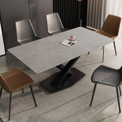 Industrial Kitchen Standard Dining Table Sintered Stone Dining Table with Pedestal Base Gray Without Chairs Clearhalo ' dining_table' 'Dining Tables & Seating' 'Dining Tables' 'furn' 'furn_dining_table' 'Furniture' 'furniture_dining_table' 'Kitchen & Dining Furniture' 'kitchen&dining_furn' 'kitchen' 'kitchen_dining_table' 4422143