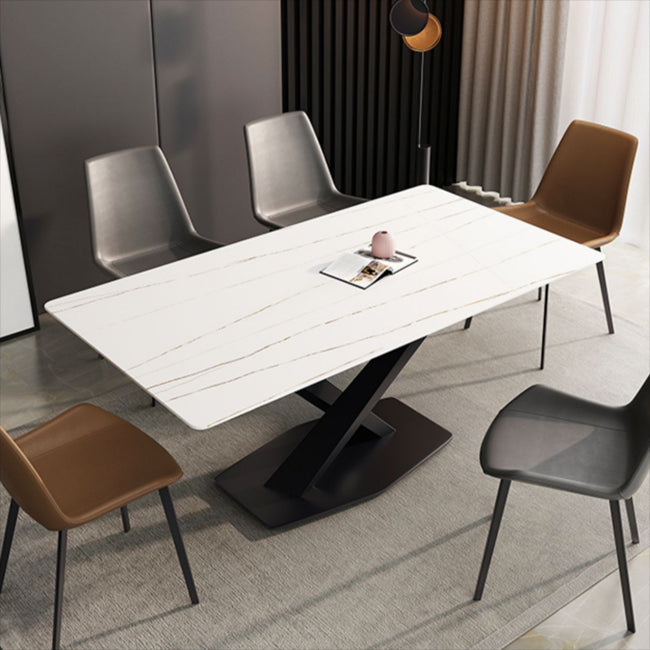 Industrial Kitchen Standard Dining Table Sintered Stone Dining Table with Pedestal Base White Gold Without Chairs Clearhalo ' dining_table' 'Dining Tables & Seating' 'Dining Tables' 'furn' 'furn_dining_table' 'Furniture' 'furniture_dining_table' 'Kitchen & Dining Furniture' 'kitchen&dining_furn' 'kitchen' 'kitchen_dining_table' 4422144