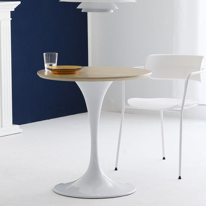 Minimalist Round Standard Table MDF Kitchen Dining Table with Tulip Base Natural 19.7"L x 19.7"W x 29.5"H Without Chairs Clearhalo ' dining_table' 'Dining Tables & Seating' 'Dining Tables' 'furn' 'furn_dining_table' 'Furniture' 'furniture_dining_table' 'Kitchen & Dining Furniture' 'kitchen&dining_furn' 'kitchen' 'kitchen_dining_table' 4422154