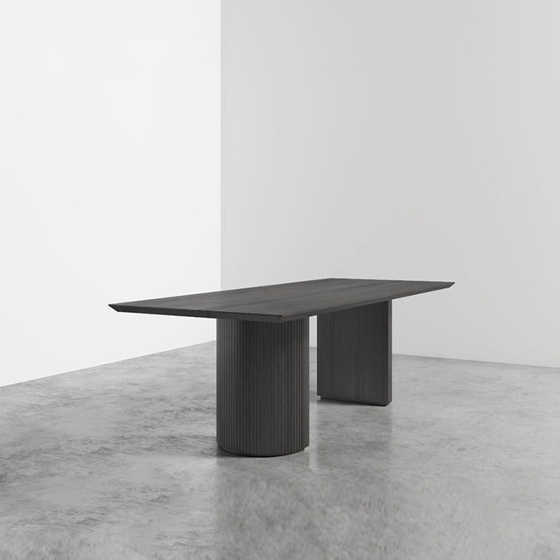 Rectangle Double Pedestal Modern Table Black Fixed Table of Pinewood Solid Wood 70.9"L x 31.5"W x 29.5"H Without Chairs Clearhalo ' dining_table' 'Dining Tables & Seating' 'Dining Tables' 'furn' 'furn_dining_table' 'Furniture' 'furniture_dining_table' 'Kitchen & Dining Furniture' 'kitchen&dining_furn' 'kitchen' 'kitchen_dining_table' 4422170
