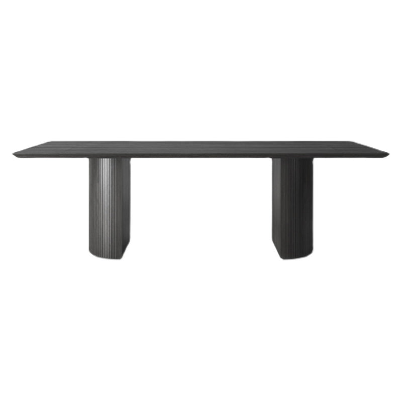 Rectangle Double Pedestal Modern Table Black Fixed Table of Pinewood Solid Wood 55.1"L x 31.5"W x 29.5"H Without Chairs Clearhalo ' dining_table' 'Dining Tables & Seating' 'Dining Tables' 'furn' 'furn_dining_table' 'Furniture' 'furniture_dining_table' 'Kitchen & Dining Furniture' 'kitchen&dining_furn' 'kitchen' 'kitchen_dining_table' 4422173