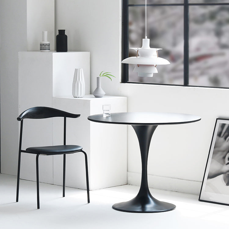 Modern Round Wood Dining Table Standard Kitchen Dining Table with Tulip Base Black 27.6"L x 27.6"W x 29.5"H Without Chairs Clearhalo ' dining_table' 'Dining Tables & Seating' 'Dining Tables' 'furn' 'furn_dining_table' 'Furniture' 'furniture_dining_table' 'Kitchen & Dining Furniture' 'kitchen&dining_furn' 'kitchen' 'kitchen_dining_table' 4422183