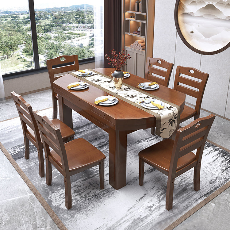 Contemporary Solid Wood Extendable Table Round Standard Dining Table for Kitchen Walnut 59.1"L x 59.1"W x 29.5"H Without Chairs Clearhalo ' dining_table' 'Dining Tables & Seating' 'Dining Tables' 'furn' 'furn_dining_table' 'Furniture' 'furniture_dining_table' 'Kitchen & Dining Furniture' 'kitchen&dining_furn' 'kitchen' 'kitchen_dining_table' 4422227