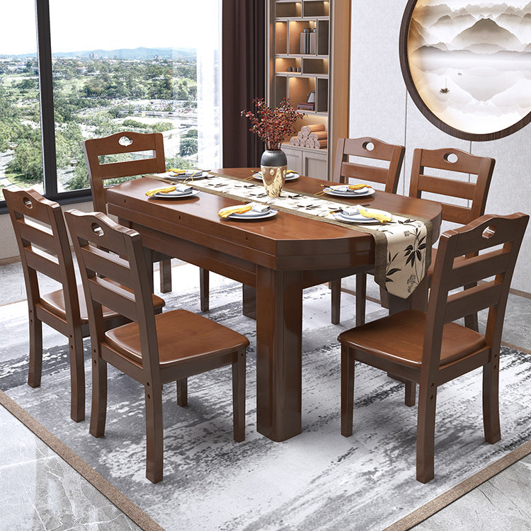 Contemporary Solid Wood Extendable Table Round Standard Dining Table for Kitchen Walnut 54.3"L x 54.3"W x 29.5"H Without Chairs Clearhalo ' dining_table' 'Dining Tables & Seating' 'Dining Tables' 'furn' 'furn_dining_table' 'Furniture' 'furniture_dining_table' 'Kitchen & Dining Furniture' 'kitchen&dining_furn' 'kitchen' 'kitchen_dining_table' 4422228