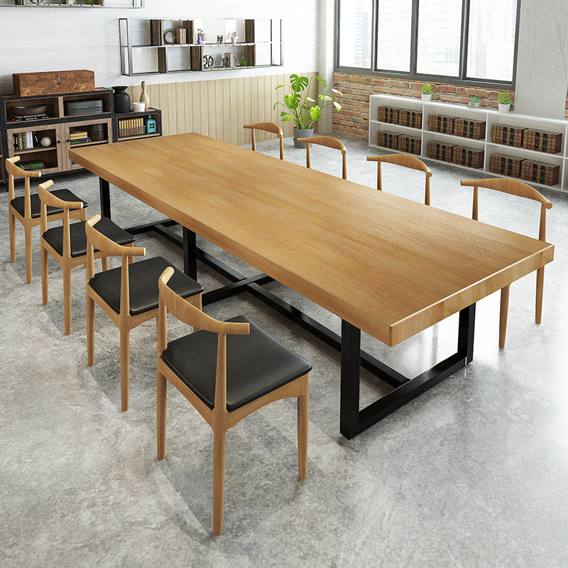 Metal Industrial Rectangle Dining Table Pine Solid Wood Top Table with Trestle Base 118.1"L x 39.4"W x 29.5"H Without Chairs Clearhalo ' dining_table' 'Dining Tables & Seating' 'Dining Tables' 'furn' 'furn_dining_table' 'Furniture' 'furniture_dining_table' 'Kitchen & Dining Furniture' 'kitchen&dining_furn' 'kitchen' 'kitchen_dining_table' 4422240