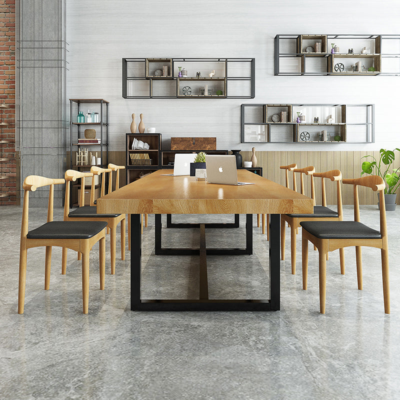 Metal Industrial Rectangle Dining Table Pine Solid Wood Top Table with Trestle Base Clearhalo ' dining_table' 'Dining Tables & Seating' 'Dining Tables' 'furn' 'furn_dining_table' 'Furniture' 'furniture_dining_table' 'Kitchen & Dining Furniture' 'kitchen&dining_furn' 'kitchen' 'kitchen_dining_table' 4422241