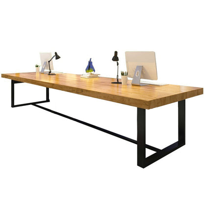 Metal Industrial Rectangle Dining Table Pine Solid Wood Top Table with Trestle Base Without Chairs Clearhalo ' dining_table' 'Dining Tables & Seating' 'Dining Tables' 'furn' 'furn_dining_table' 'Furniture' 'furniture_dining_table' 'Kitchen & Dining Furniture' 'kitchen&dining_furn' 'kitchen' 'kitchen_dining_table' 4422243