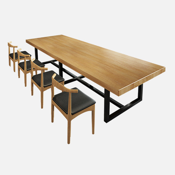 Metal Industrial Rectangle Dining Table Pine Solid Wood Top Table with Trestle Base Clearhalo ' dining_table' 'Dining Tables & Seating' 'Dining Tables' 'furn' 'furn_dining_table' 'Furniture' 'furniture_dining_table' 'Kitchen & Dining Furniture' 'kitchen&dining_furn' 'kitchen' 'kitchen_dining_table' 4422247
