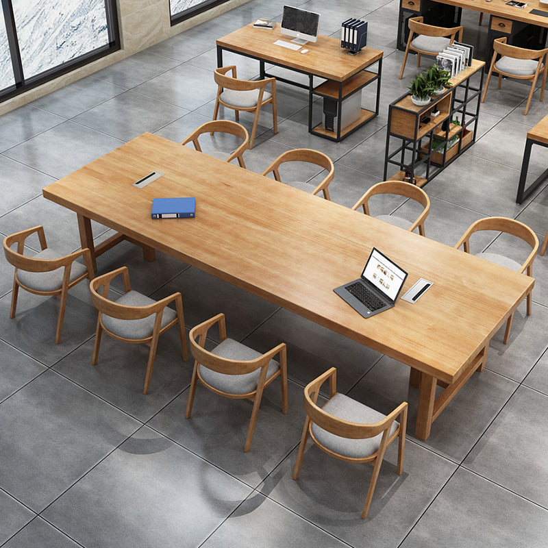 Solid Wood Contemporary Rectangular Dining Table Wood Top Table with Double Pedestal base 86.6"L x 35.4"W x 29.5"H Without Chairs Clearhalo ' dining_table' 'Dining Tables & Seating' 'Dining Tables' 'furn' 'furn_dining_table' 'Furniture' 'furniture_dining_table' 'Kitchen & Dining Furniture' 'kitchen&dining_furn' 'kitchen' 'kitchen_dining_table' 4422291