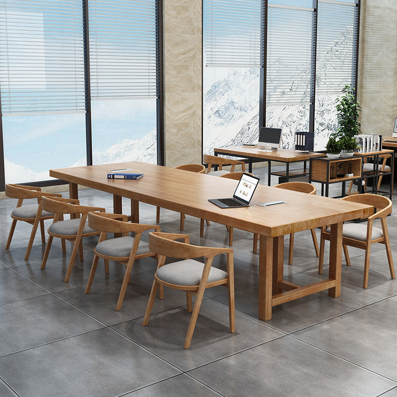 Solid Wood Contemporary Rectangular Dining Table Wood Top Table with Double Pedestal base 94.5"L x 39.4"W x 29.5"H Without Chairs Clearhalo ' dining_table' 'Dining Tables & Seating' 'Dining Tables' 'furn' 'furn_dining_table' 'Furniture' 'furniture_dining_table' 'Kitchen & Dining Furniture' 'kitchen&dining_furn' 'kitchen' 'kitchen_dining_table' 4422292