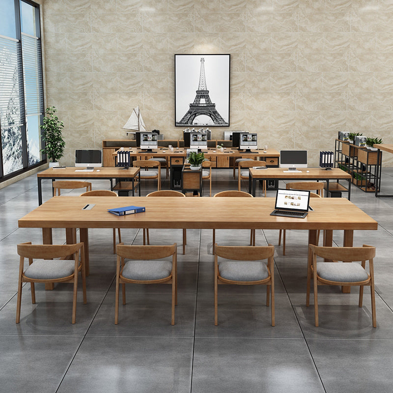 Solid Wood Contemporary Rectangular Dining Table Wood Top Table with Double Pedestal base 78.7"L x 31.5"W x 29.5"H Without Chairs Clearhalo ' dining_table' 'Dining Tables & Seating' 'Dining Tables' 'furn' 'furn_dining_table' 'Furniture' 'furniture_dining_table' 'Kitchen & Dining Furniture' 'kitchen&dining_furn' 'kitchen' 'kitchen_dining_table' 4422293