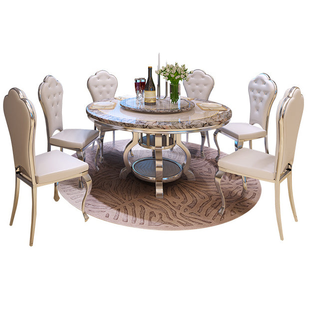 Metal Traditional Luxury Round Dining Table Marble Top Dining Table with Pedestal Base 47.2"L x 47.2"W x 29.5"H Without Chairs Clearhalo ' dining_table' 'Dining Tables & Seating' 'Dining Tables' 'furn' 'furn_dining_table' 'Furniture' 'furniture_dining_table' 'Kitchen & Dining Furniture' 'kitchen&dining_furn' 'kitchen' 'kitchen_dining_table' 4422344