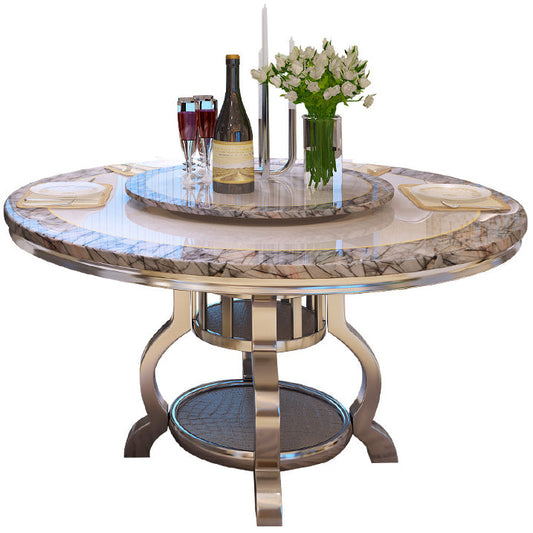 Metal Traditional Luxury Round Dining Table Marble Top Dining Table with Pedestal Base