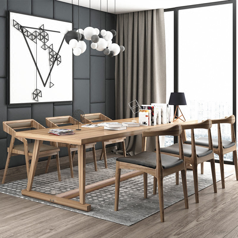 Contemporary Solid Wood Dining Table Rectangle Table with Trestle Base Natural 78.7"L x 31.5"W x 29.5"H Without Chairs Clearhalo ' dining_table' 'Dining Tables & Seating' 'Dining Tables' 'furn' 'furn_dining_table' 'Furniture' 'furniture_dining_table' 'Kitchen & Dining Furniture' 'kitchen&dining_furn' 'kitchen' 'kitchen_dining_table' 4422409