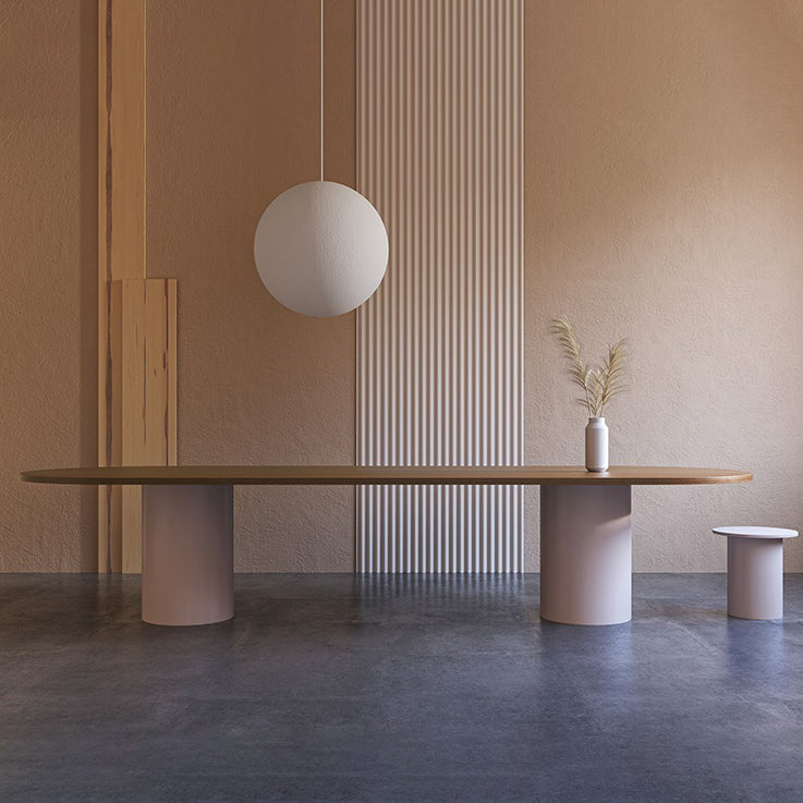 Modern Oval Dining Table Solid Wood Table with Double Pedestal Base 78.7"L x 31.5"W x 29.5"H Without Chairs Clearhalo ' dining_table' 'Dining Tables & Seating' 'Dining Tables' 'furn' 'furn_dining_table' 'Furniture' 'furniture_dining_table' 'Kitchen & Dining Furniture' 'kitchen&dining_furn' 'kitchen' 'kitchen_dining_table' 4422428