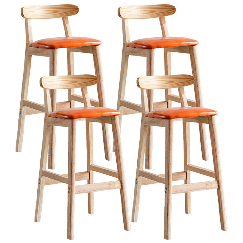 Scandinavian Wood Upholstered Counter Stools Natural Back Bar Stools with Footrest Orange 4 Piece Set Clearhalo 'Bar Furniture' 'Bar Stools' 'bar_stools' 'furn' 'furn_bar_stools' 'furniture_bar_stools' 'Kitchen & Dining Furniture' 'kitchen&dining_furn' 'kitchen' 'kitchen_furn' Furniture' 4422593