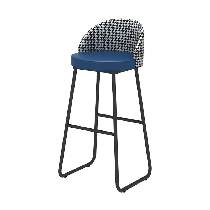 Scandinavian Iron Counter Stools Upholstered Low Back Bar Stools with Round Seat Blue Black 1 Piece Clearhalo 'Bar Furniture' 'Bar Stools' 'bar_stools' 'furn' 'furn_bar_stools' 'furniture_bar_stools' 'Kitchen & Dining Furniture' 'kitchen&dining_furn' 'kitchen' 'kitchen_furn' Furniture' 4422636