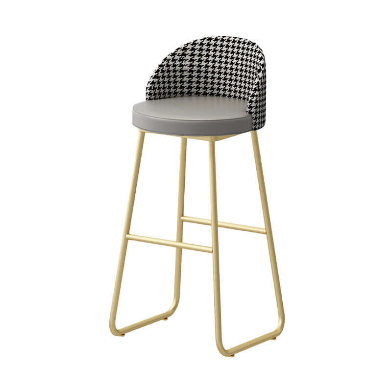 Scandinavian Iron Counter Stools Upholstered Low Back Bar Stools with Round Seat Grey Gold 1 Piece Clearhalo 'Bar Furniture' 'Bar Stools' 'bar_stools' 'furn' 'furn_bar_stools' 'furniture_bar_stools' 'Kitchen & Dining Furniture' 'kitchen&dining_furn' 'kitchen' 'kitchen_furn' Furniture' 4422652