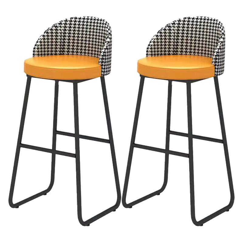 Scandinavian Iron Counter Stools Upholstered Low Back Bar Stools with Round Seat Orange Black 2 Piece Set Clearhalo 'Bar Furniture' 'Bar Stools' 'bar_stools' 'furn' 'furn_bar_stools' 'furniture_bar_stools' 'Kitchen & Dining Furniture' 'kitchen&dining_furn' 'kitchen' 'kitchen_furn' Furniture' 4422656