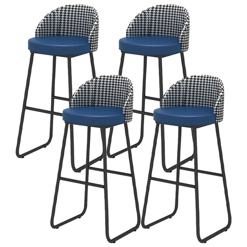 Scandinavian Iron Counter Stools Upholstered Low Back Bar Stools with Round Seat Blue Black 4 Piece Set Clearhalo 'Bar Furniture' 'Bar Stools' 'bar_stools' 'furn' 'furn_bar_stools' 'furniture_bar_stools' 'Kitchen & Dining Furniture' 'kitchen&dining_furn' 'kitchen' 'kitchen_furn' Furniture' 4422667
