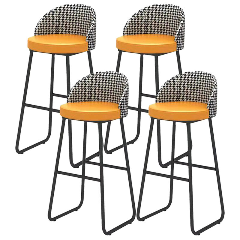Scandinavian Iron Counter Stools Upholstered Low Back Bar Stools with Round Seat Orange Black 4 Piece Set Clearhalo 'Bar Furniture' 'Bar Stools' 'bar_stools' 'furn' 'furn_bar_stools' 'furniture_bar_stools' 'Kitchen & Dining Furniture' 'kitchen&dining_furn' 'kitchen' 'kitchen_furn' Furniture' 4422668
