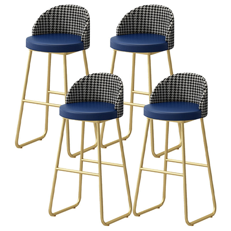 Scandinavian Iron Counter Stools Upholstered Low Back Bar Stools with Round Seat Blue Gold 4 Piece Set Clearhalo 'Bar Furniture' 'Bar Stools' 'bar_stools' 'furn' 'furn_bar_stools' 'furniture_bar_stools' 'Kitchen & Dining Furniture' 'kitchen&dining_furn' 'kitchen' 'kitchen_furn' Furniture' 4422673