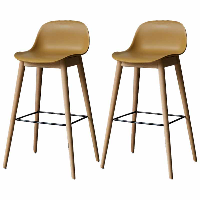 Scandinavian Wood Counter Stools Plastic Low Back Bar Stools with Footrest Yellow Natural 2 Piece Set Clearhalo 'Bar Furniture' 'Bar Stools' 'bar_stools' 'furn' 'furn_bar_stools' 'furniture_bar_stools' 'Kitchen & Dining Furniture' 'kitchen&dining_furn' 'kitchen' 'kitchen_furn' Furniture' 4422704