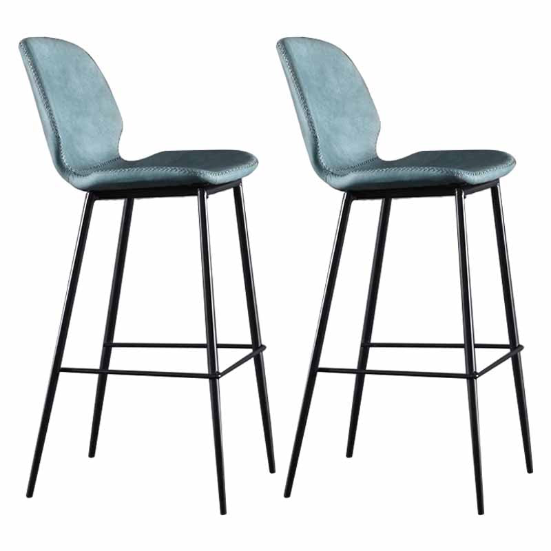 Industrial Leather Counter Stools Black Metal Low Back Bar Stools with Footrest Blue 2 Piece Set Clearhalo 'Bar Furniture' 'Bar Stools' 'bar_stools' 'furn' 'furn_bar_stools' 'furniture_bar_stools' 'Kitchen & Dining Furniture' 'kitchen&dining_furn' 'kitchen' 'kitchen_furn' Furniture' 4422741