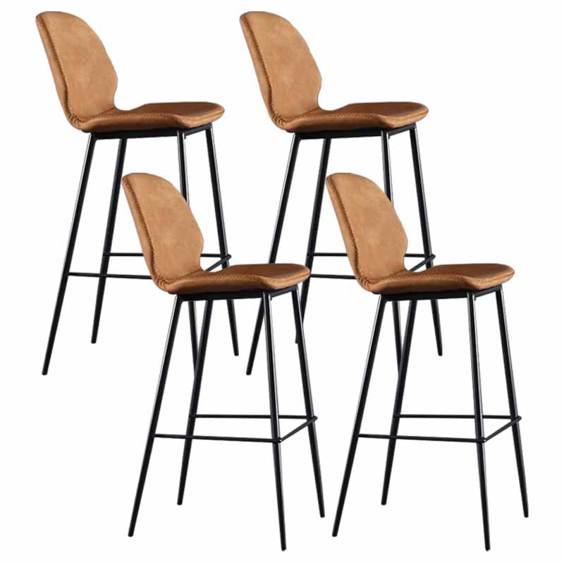 Industrial Leather Counter Stools Black Metal Low Back Bar Stools with Footrest Orange 4 Piece Set Clearhalo 'Bar Furniture' 'Bar Stools' 'bar_stools' 'furn' 'furn_bar_stools' 'furniture_bar_stools' 'Kitchen & Dining Furniture' 'kitchen&dining_furn' 'kitchen' 'kitchen_furn' Furniture' 4422749