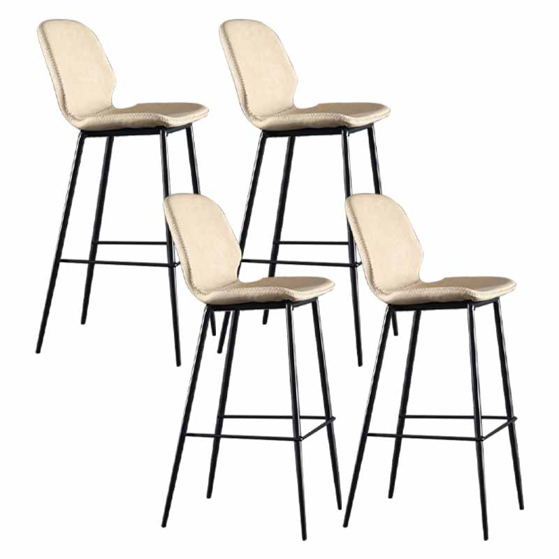 Industrial Leather Counter Stools Black Metal Low Back Bar Stools with Footrest Off-White 4 Piece Set Clearhalo 'Bar Furniture' 'Bar Stools' 'bar_stools' 'furn' 'furn_bar_stools' 'furniture_bar_stools' 'Kitchen & Dining Furniture' 'kitchen&dining_furn' 'kitchen' 'kitchen_furn' Furniture' 4422755